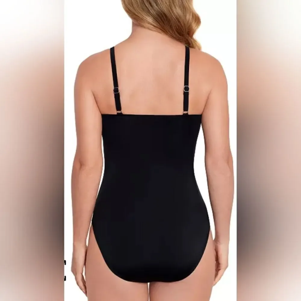 SWIM SOLUTIONS Tummy Control Mesh Insert Swimsuit NWT sz 10 black/white - Picture 2 of 5